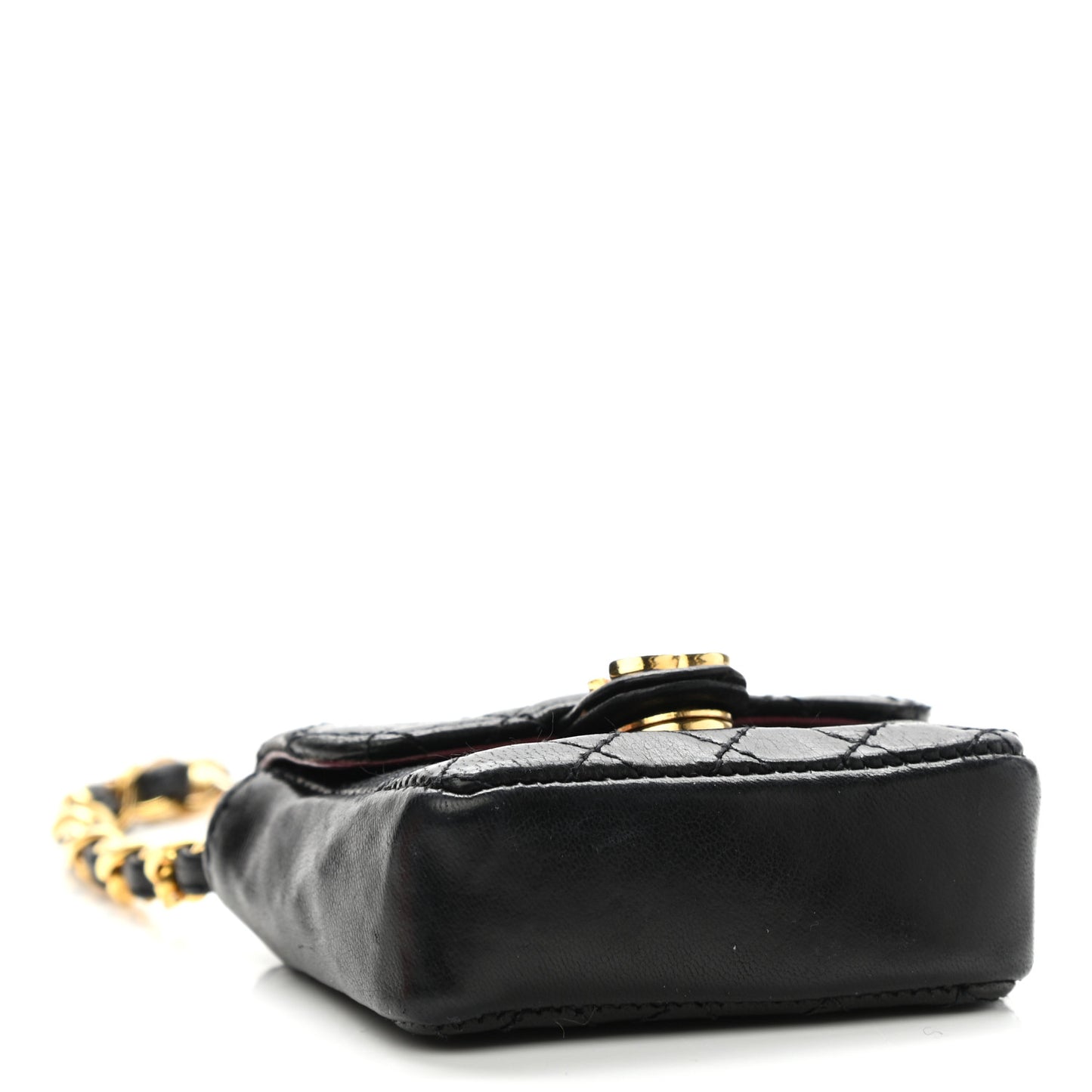 Lambskin Micro Quilted Mini Pouch Bag Charm Keychain Black