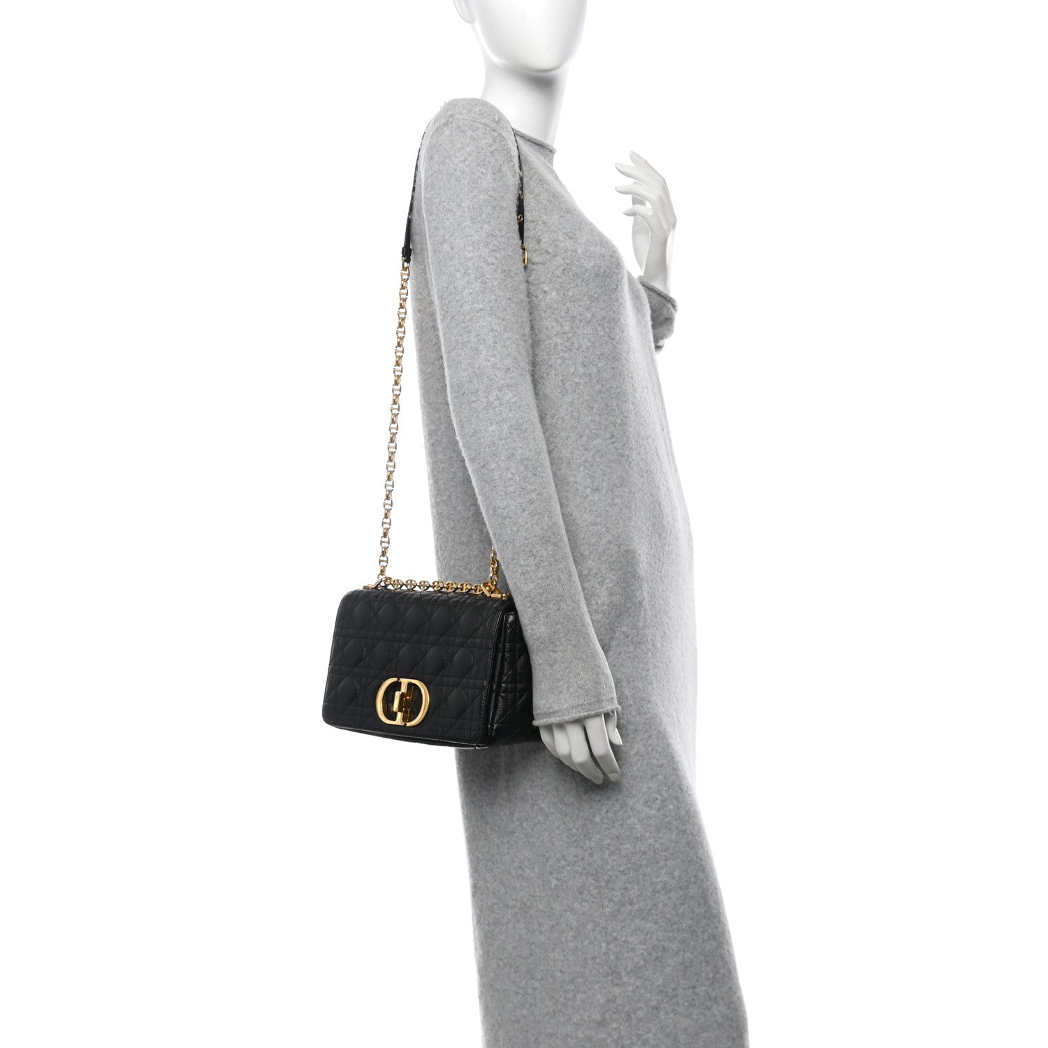 Christian Dior Calfskin Cannage Medium Caro Bag Black 2 of 12