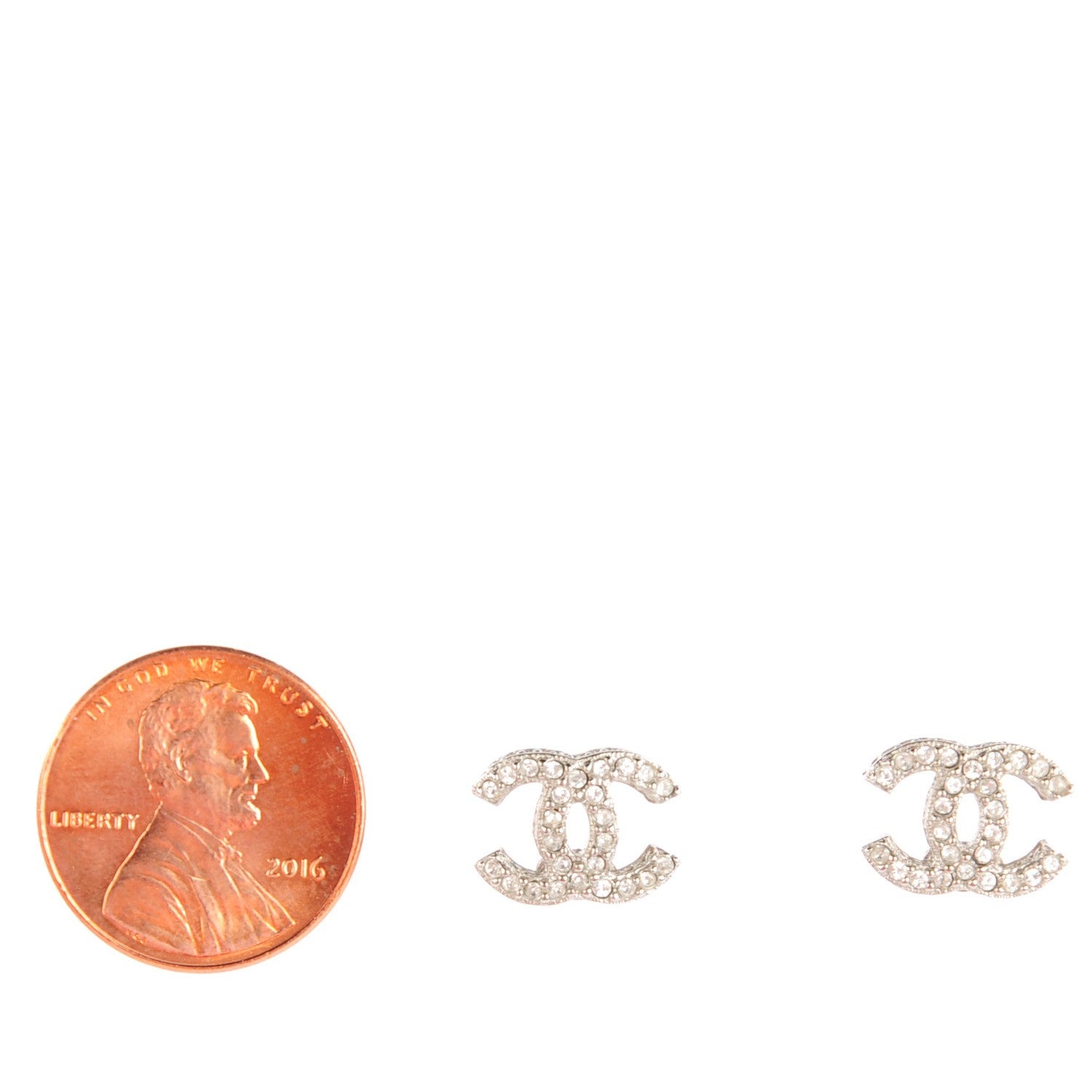 Chanel Crystal Timeless CC Earrings Silver 2 of 5
