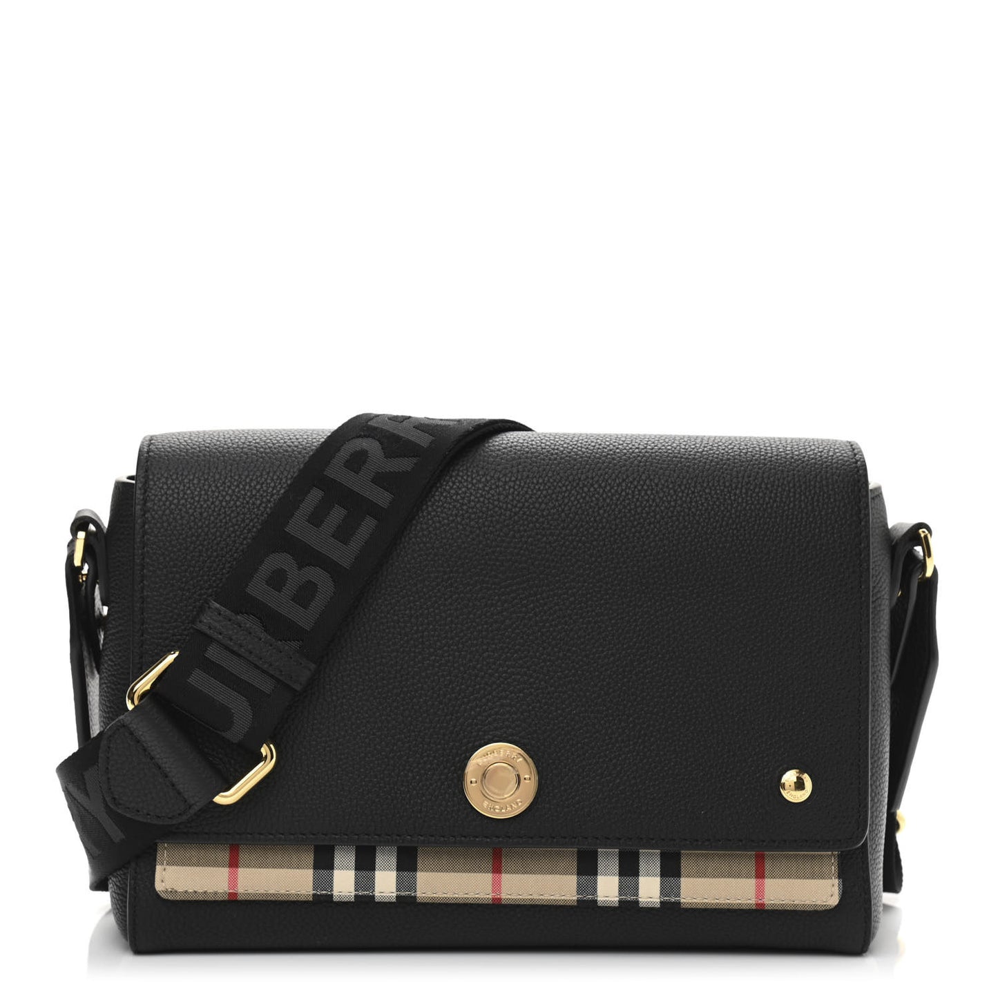Grainy Calfskin Vintage Check Note Crossbody Bag Black