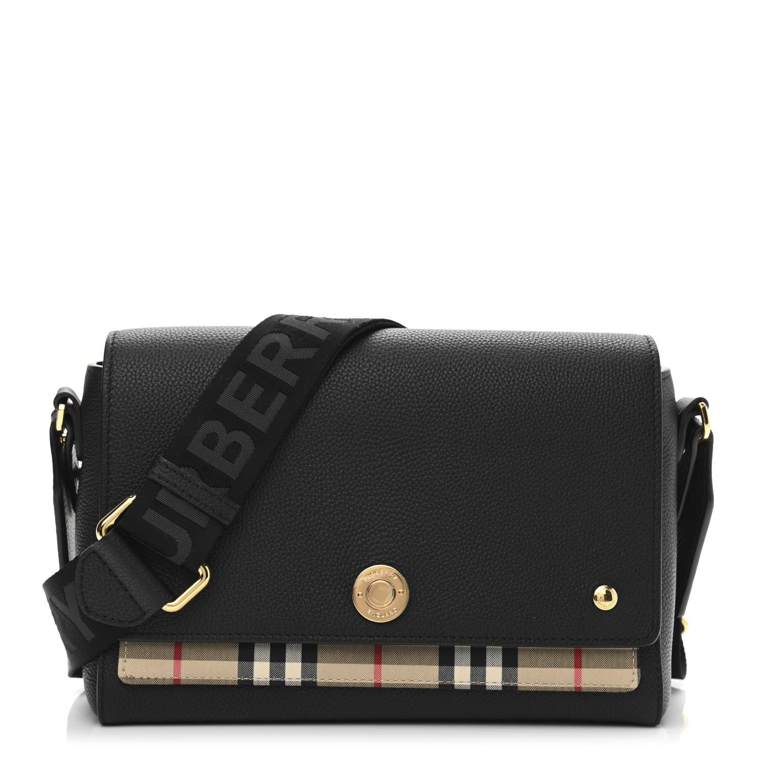 Burberry Grainy Calfskin Vintage Check Note Crossbody Bag Black 1 of 9