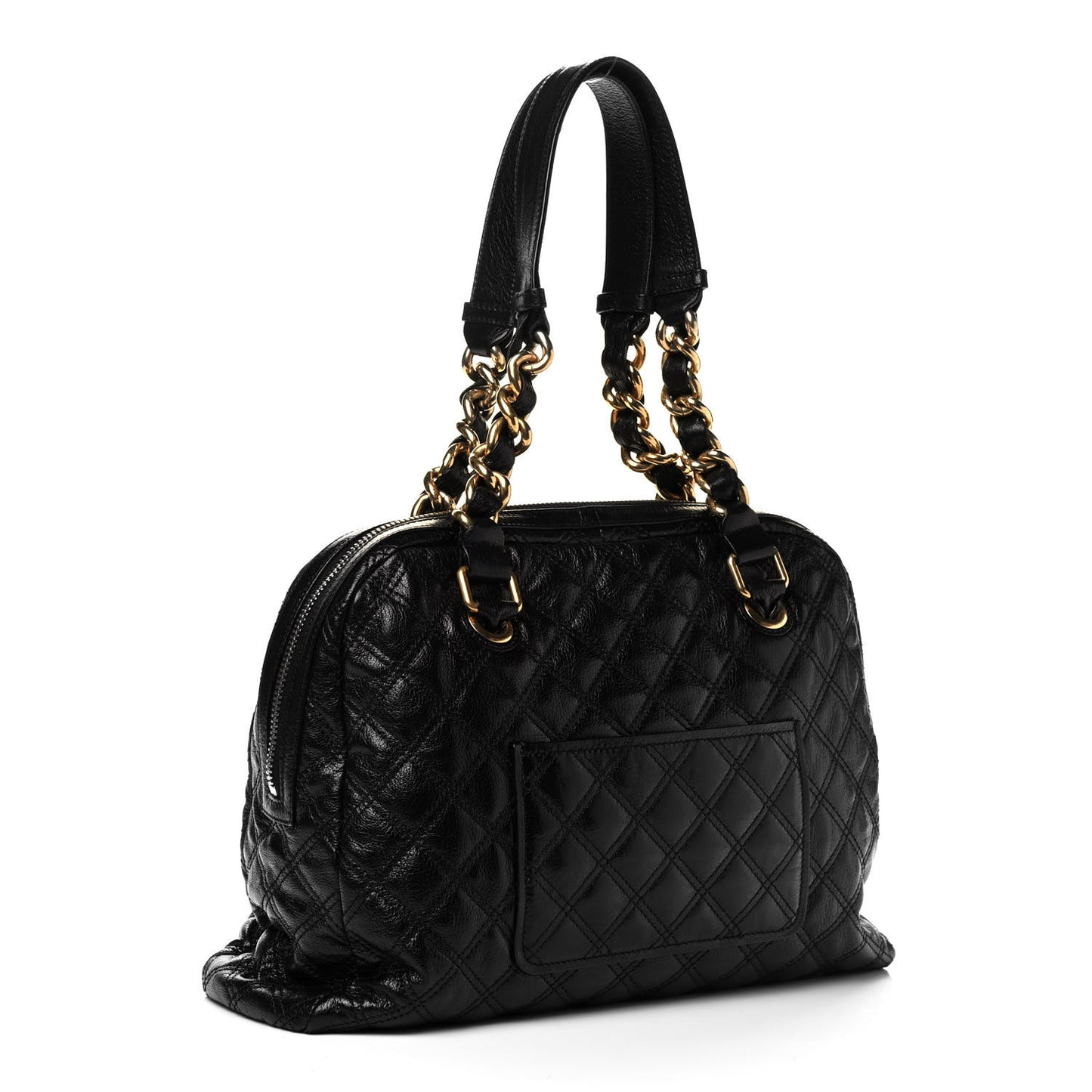 Lacquered Goatskin Quilted Karlie Satchel Black