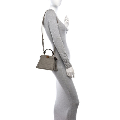 Fendi Wool Fabric Jacquard Cuoio Small Houndstooth FF 1974 Petite Peekaboo I SEE U Satchel Grigio Anthracite 2 of 9