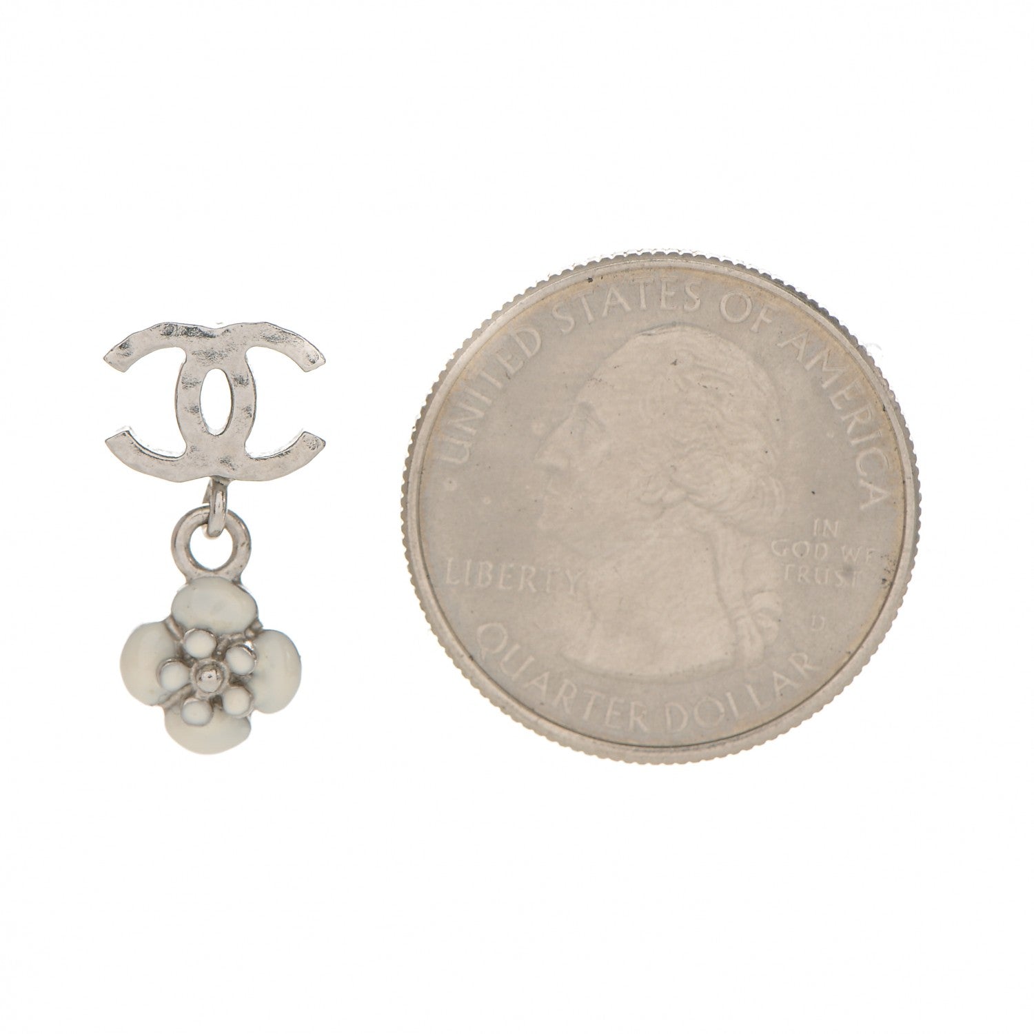 Chanel Enamel CC Camellia Drop Earrings Silver 2 of 3