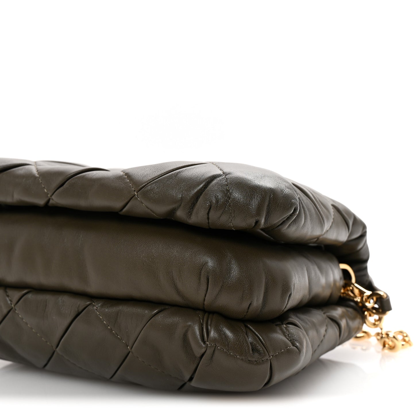 Lambskin Pleated Goya Puffer Bag Dark Khaki