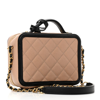 Chanel Caviar Quilted Small CC Filigree Vanity Case Beige Black 3 of 10