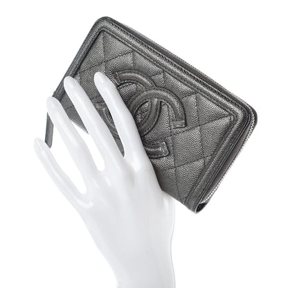 Chanel Metallic Caviar Quilted Medium Filigree Zip Around Wallet Dark Silver 2 of 8