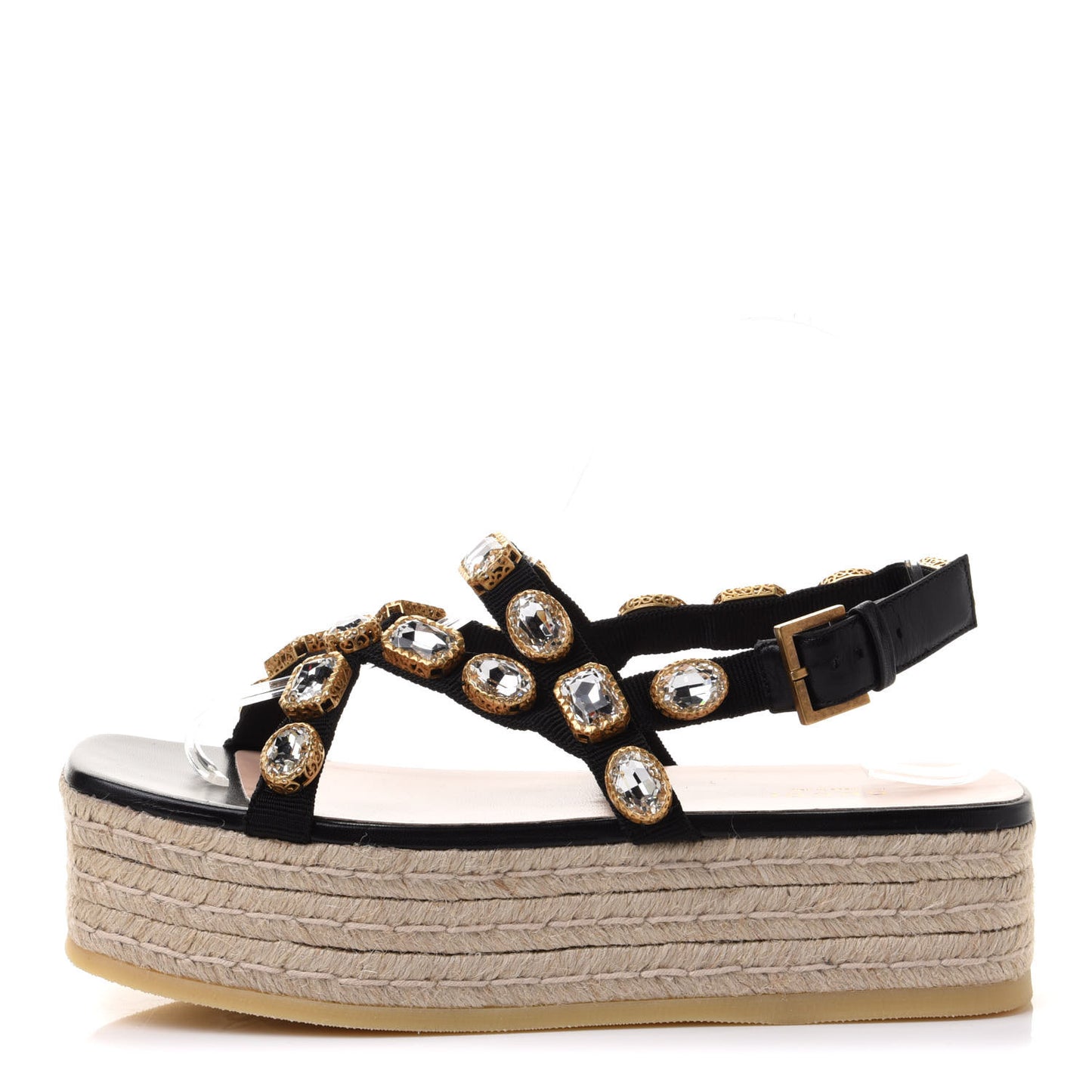 Grosgrain Crystal Perta Espadrille Platform Sandals 38.5 Black