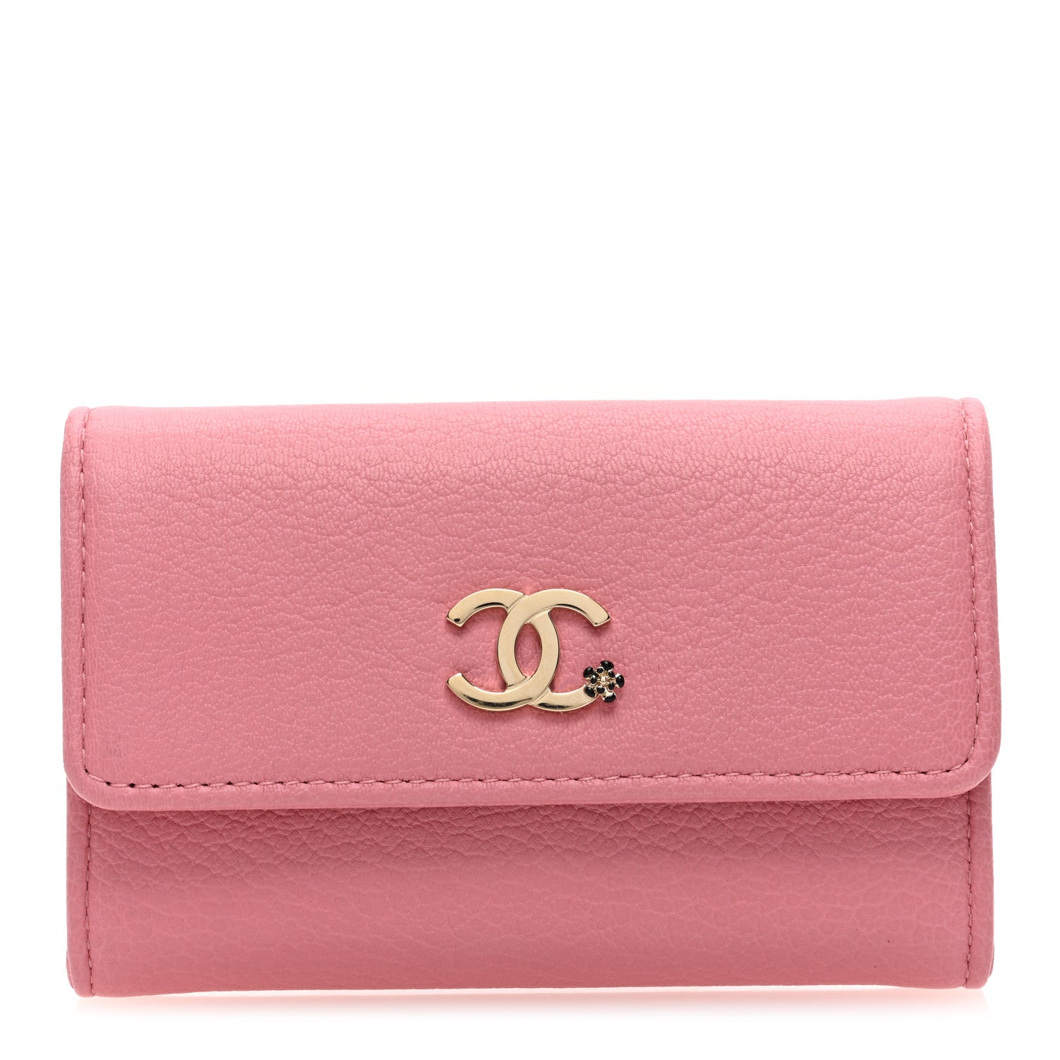 Chanel Goatskin Camellia CC Flap Card Holder Pink Black 1 of 8