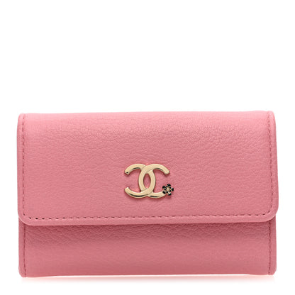 Chanel Goatskin Camellia CC Flap Card Holder Pink Black 1 of 8