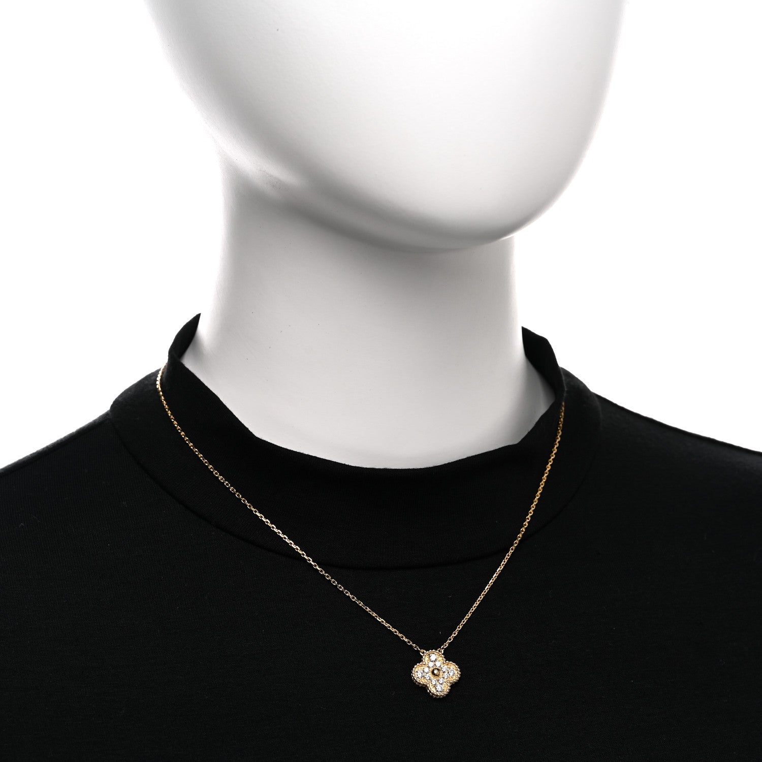 Van Cleef & Arpels 18K Yellow Gold Diamond Vintage Alhambra Pendant Necklace 2 of 4