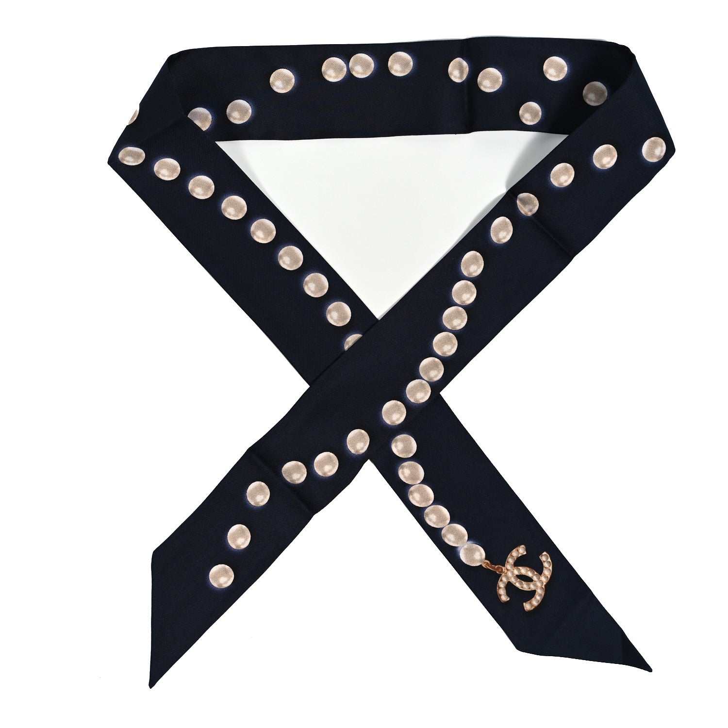 Chanel Silk Pearl CC Slim Bandeau Scarf Dark Navy 1 of 4