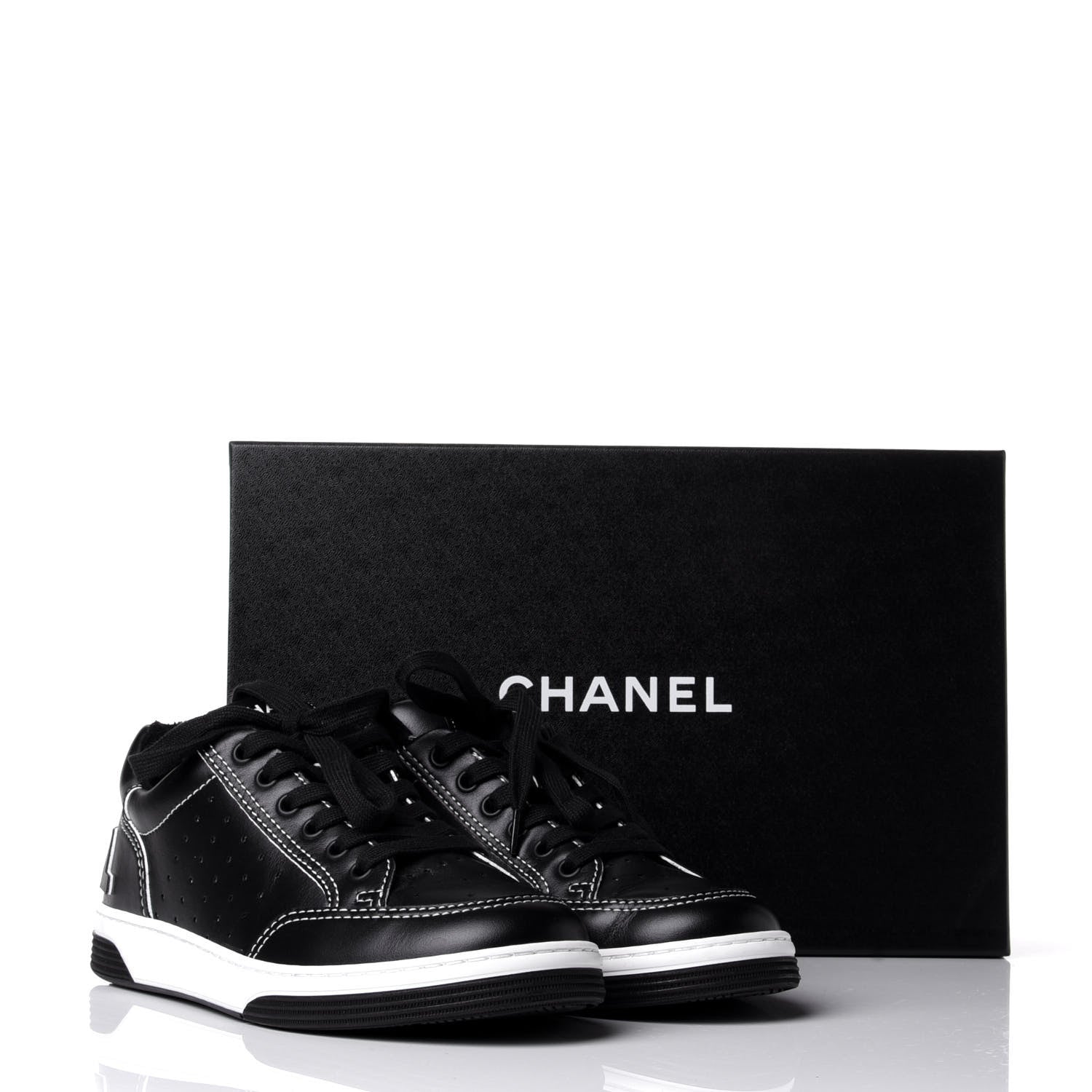 Chanel Calfskin Womens Logo Sneakers 37 Black White 11 of 11