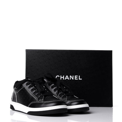 Chanel Calfskin Womens Logo Sneakers 37 Black White 11 of 11