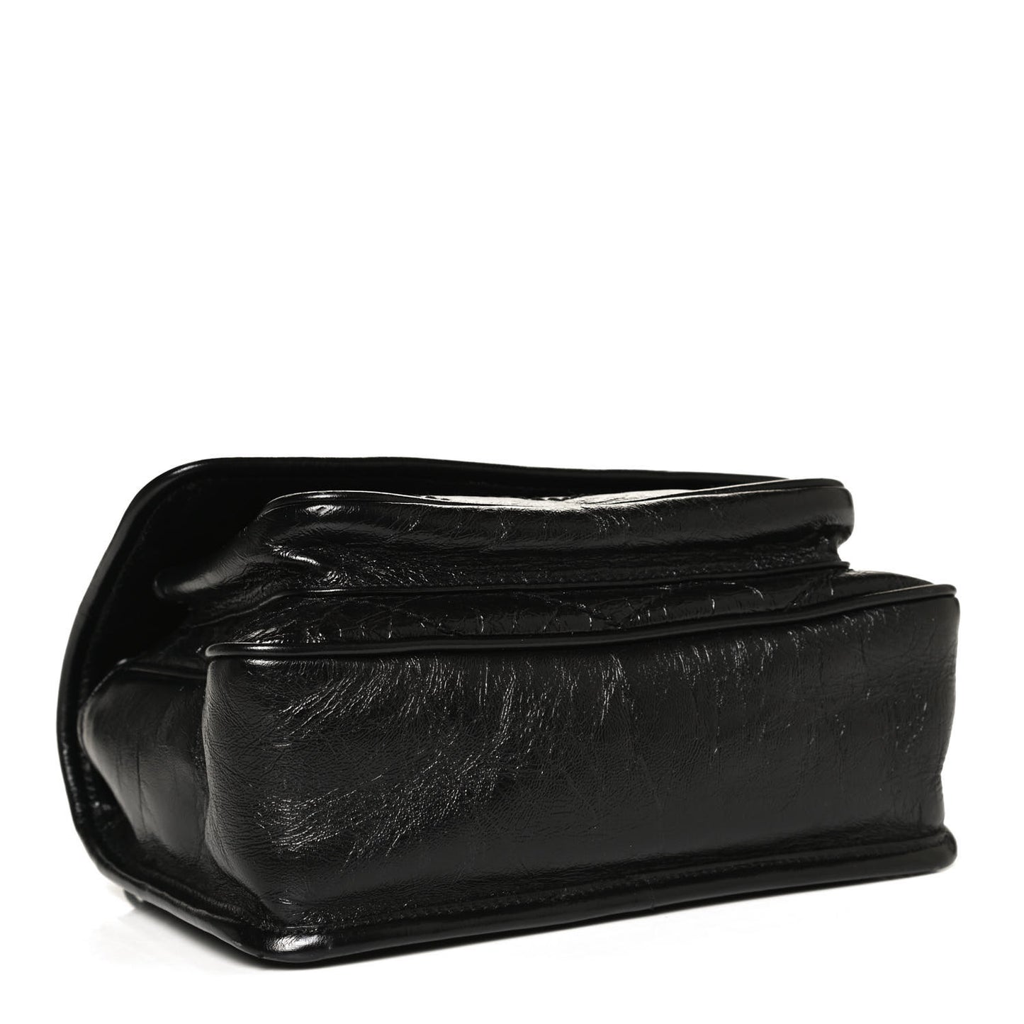 Crinkled Calfskin Matelasse Monogram Baby Niki Chain Satchel Black