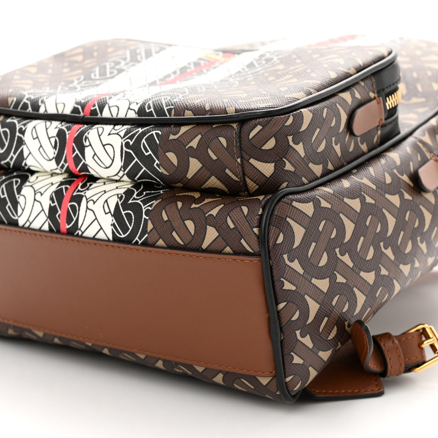 E-Canvas Monogram Stripe TB Backpack Bridle Brown