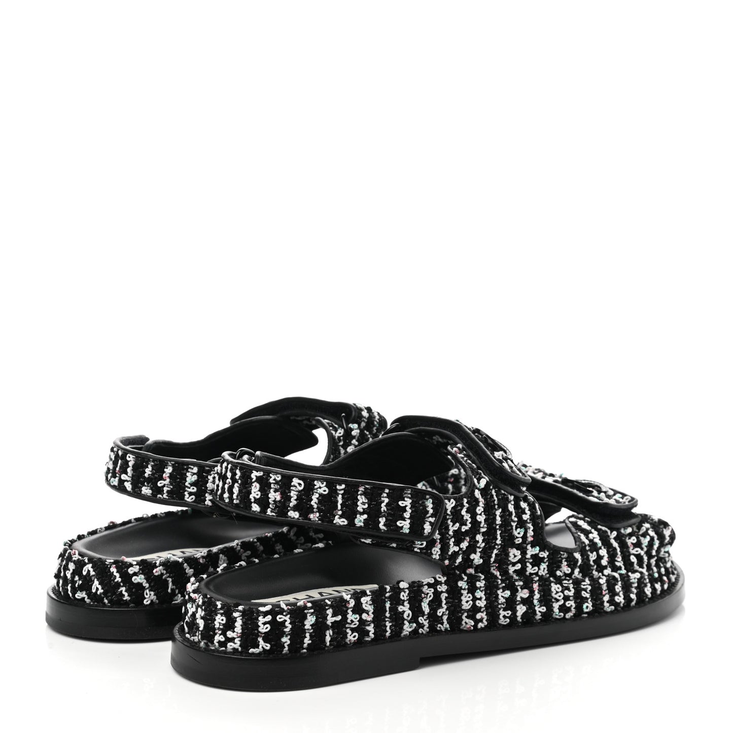 Tweed Lambskin Dad Sandals 39.5 Black White