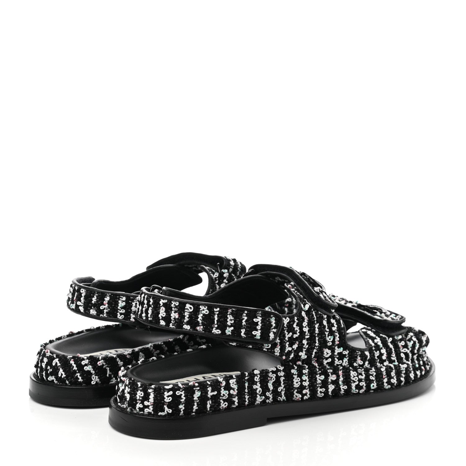 Chanel Tweed Lambskin Dad Sandals 39.5 Black White 4 of 10