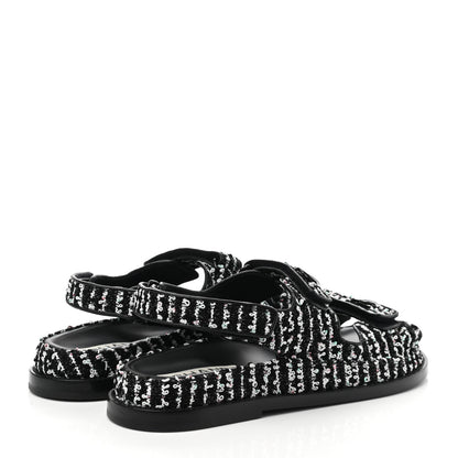 Chanel Tweed Lambskin Dad Sandals 39.5 Black White 4 of 10