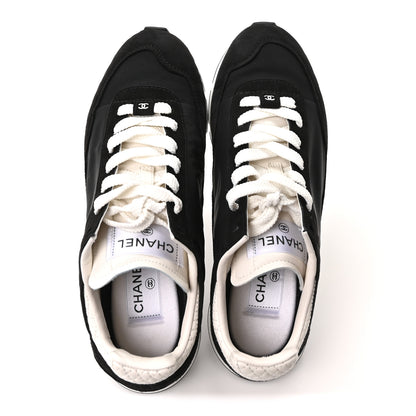 Chanel Nylon Suede Kidskin Calfskin Logo Sneakers 38 Black White 2 of 10