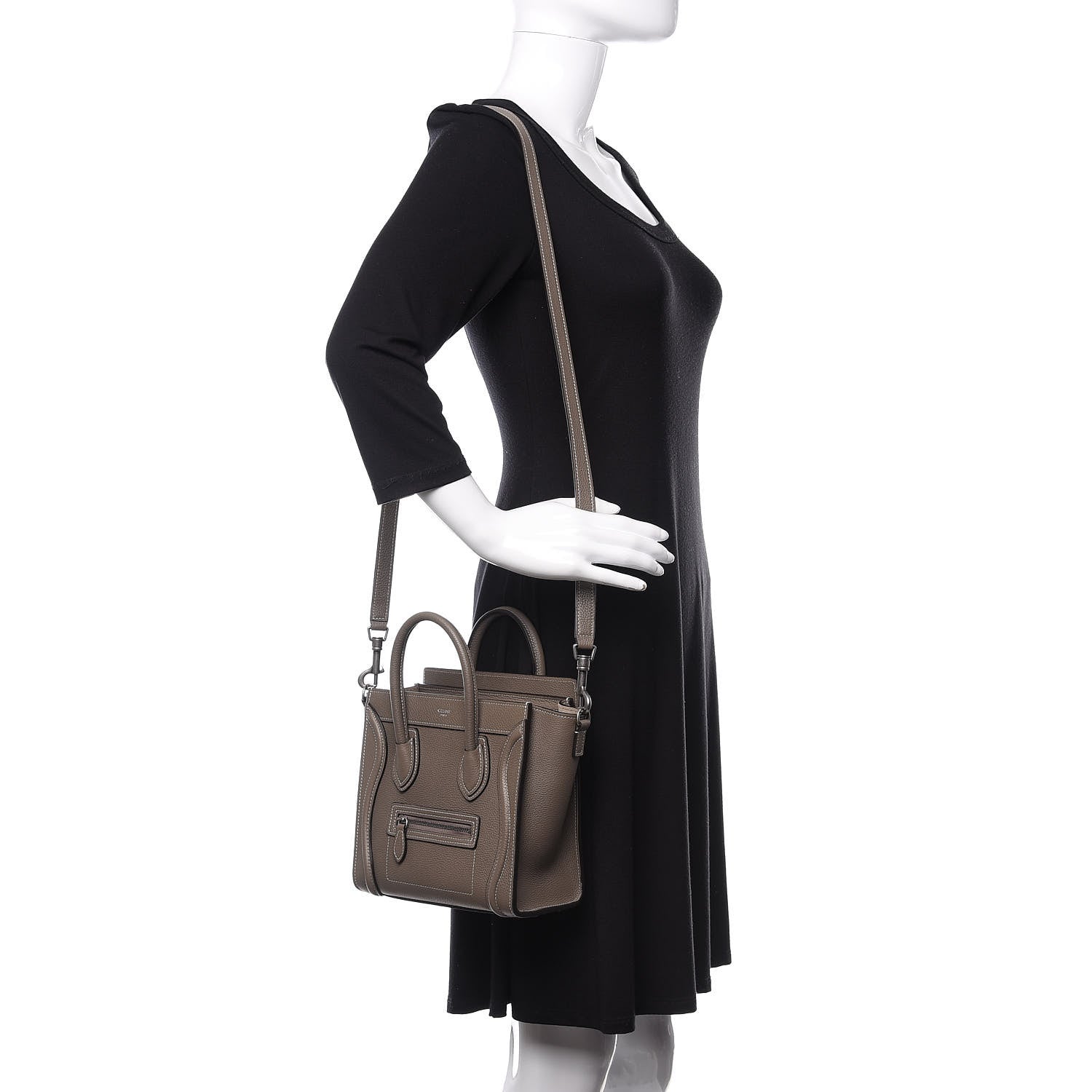 Celine Drummed Calfskin Nano Luggage Souris 2 of 9