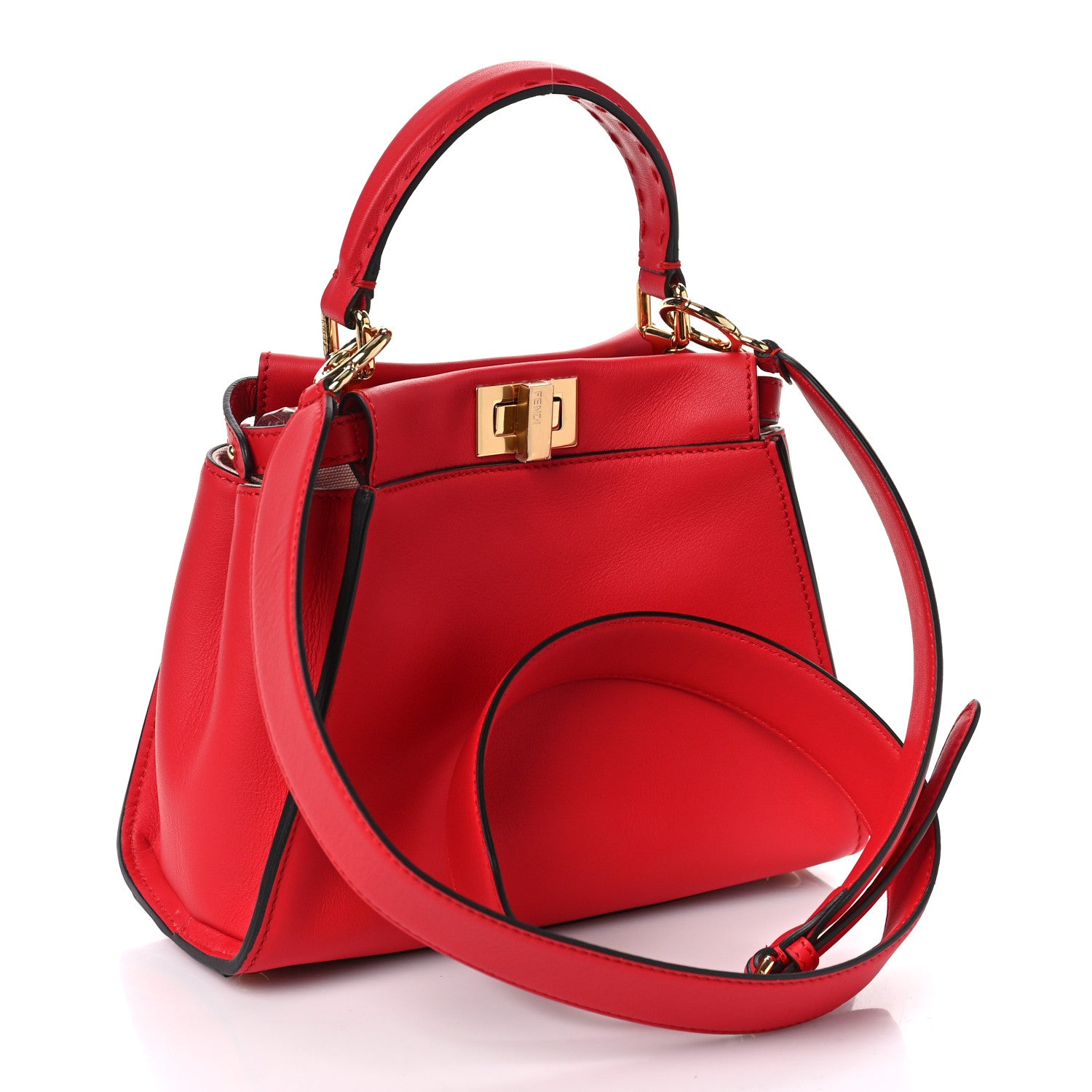 Fendi Vitello Seta Canvas FF Embroidered Mini Peekaboo Iconic Satchel Rosso Cardinale Multicolor 3 of 9