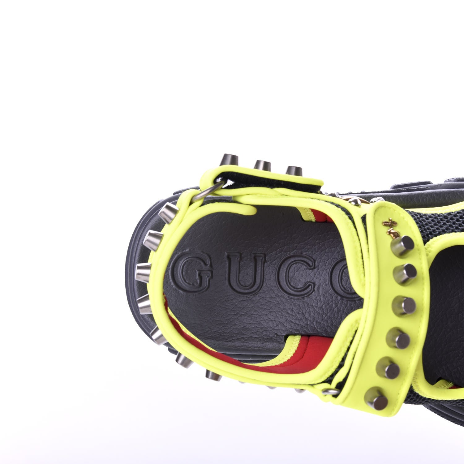 Gucci Technical Canvas Calfskin Studded Mens Aguru Sandals 7 Neon Yellow 7 of 9