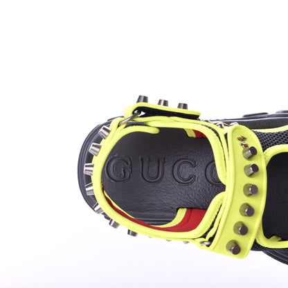 Gucci Technical Canvas Calfskin Studded Mens Aguru Sandals 7 Neon Yellow 7 of 9