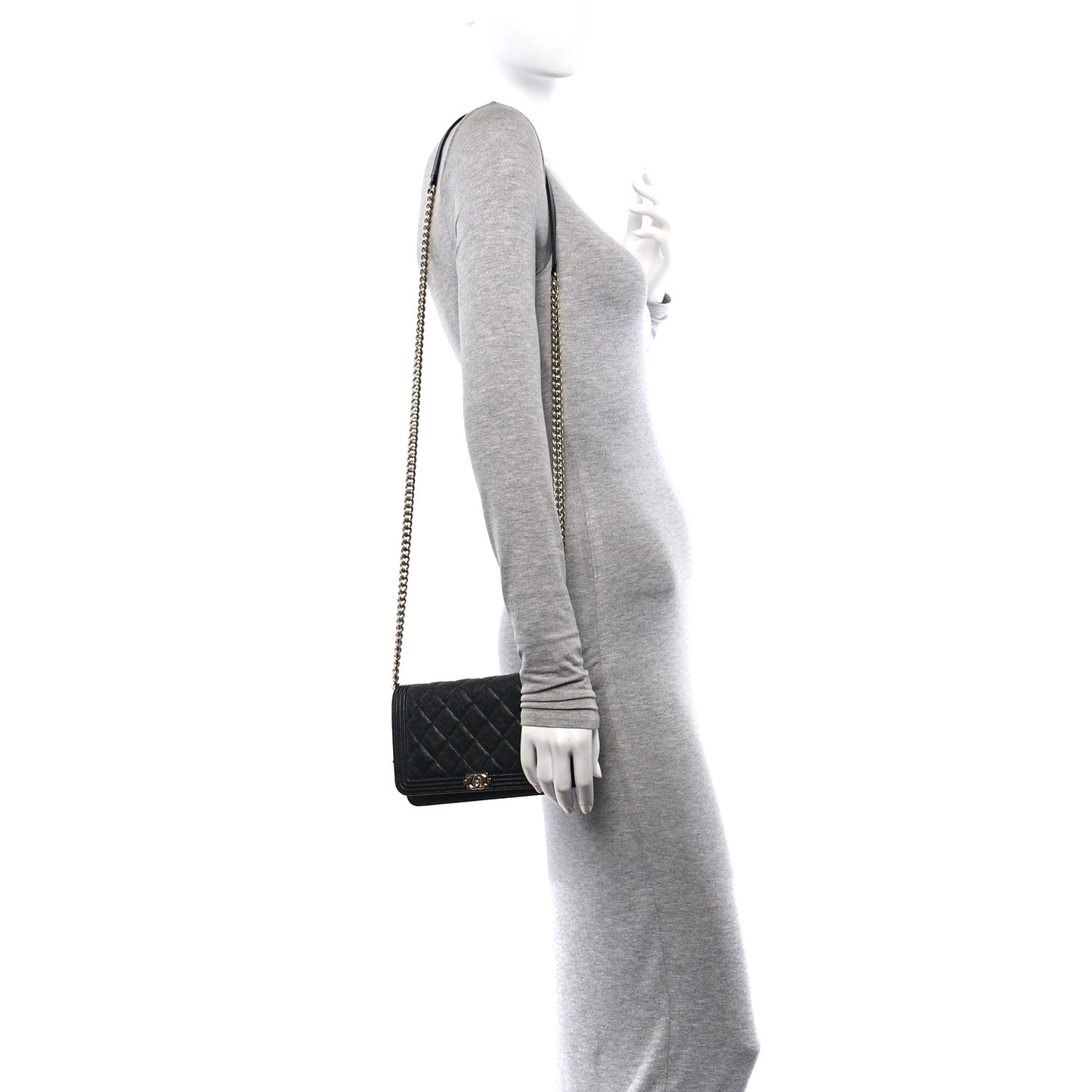 Caviar Quilted Boy Wallet On Chain WOC Black