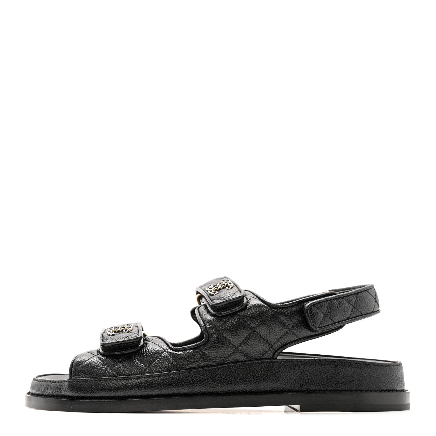 Chanel Grained Calfskin Velcro Dad Sandals 38.5 Black 2 of 24