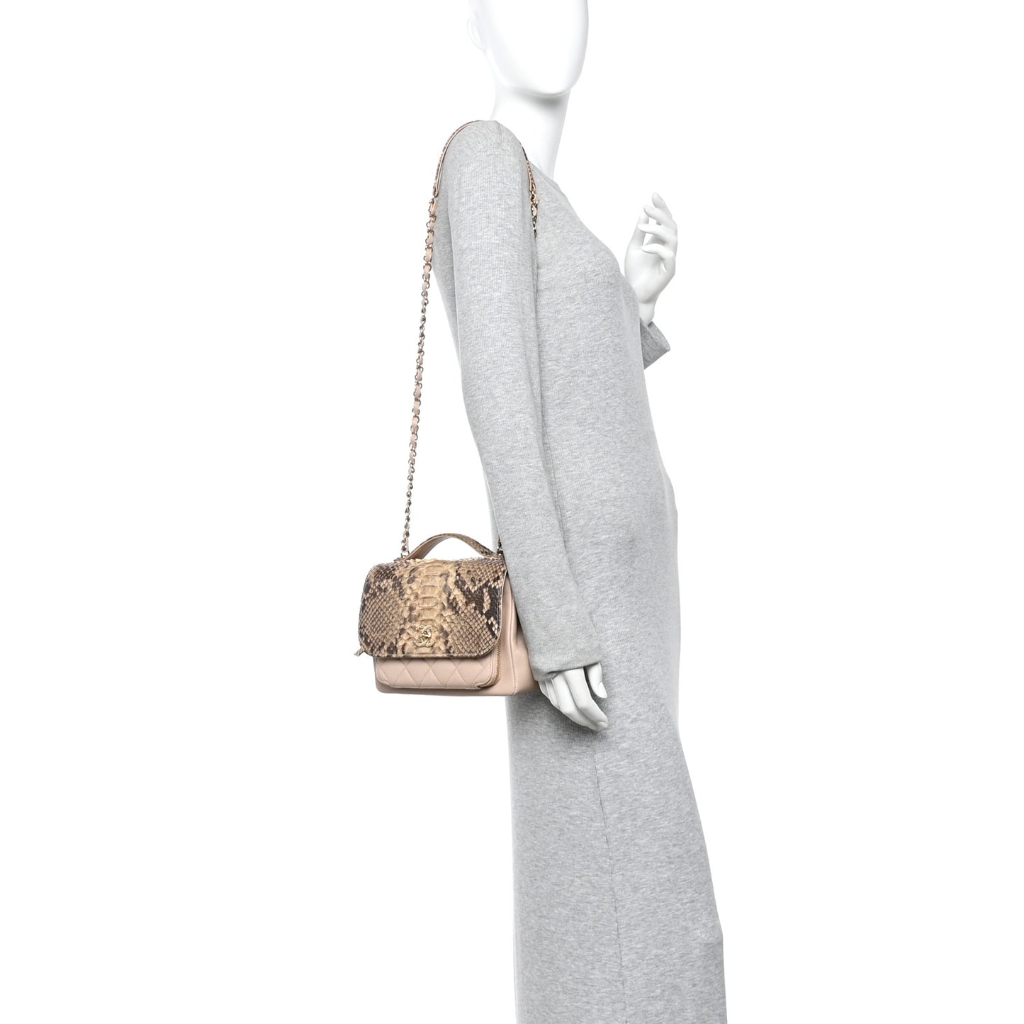 Snakeskin Caviar Quilted Medium Business Affinity Flap Beige