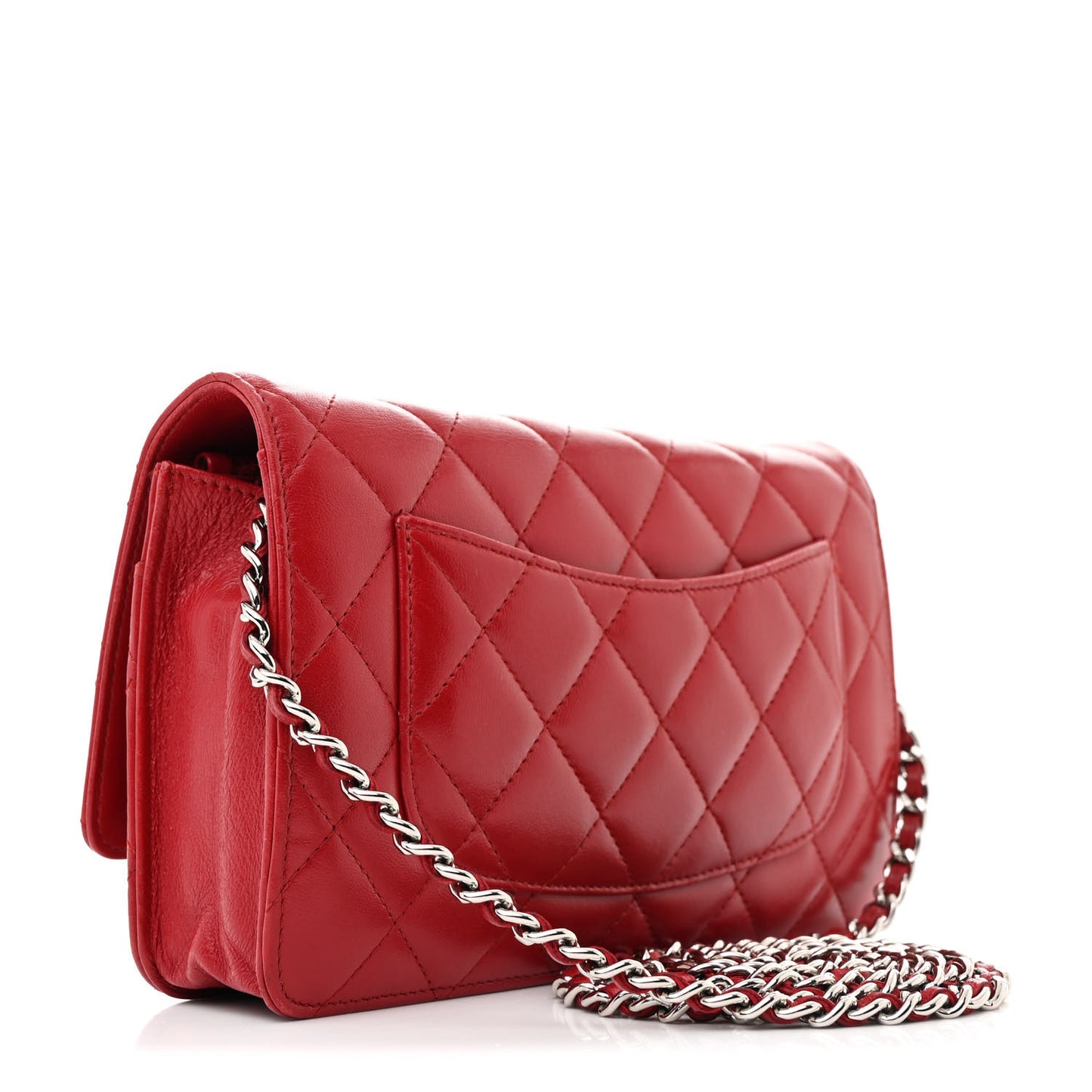 Lambskin Quilted Wallet On Chain WOC Red
