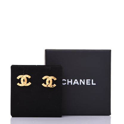 Chanel Metal CC Paris Button Stud Earrings Gold 9 of 9