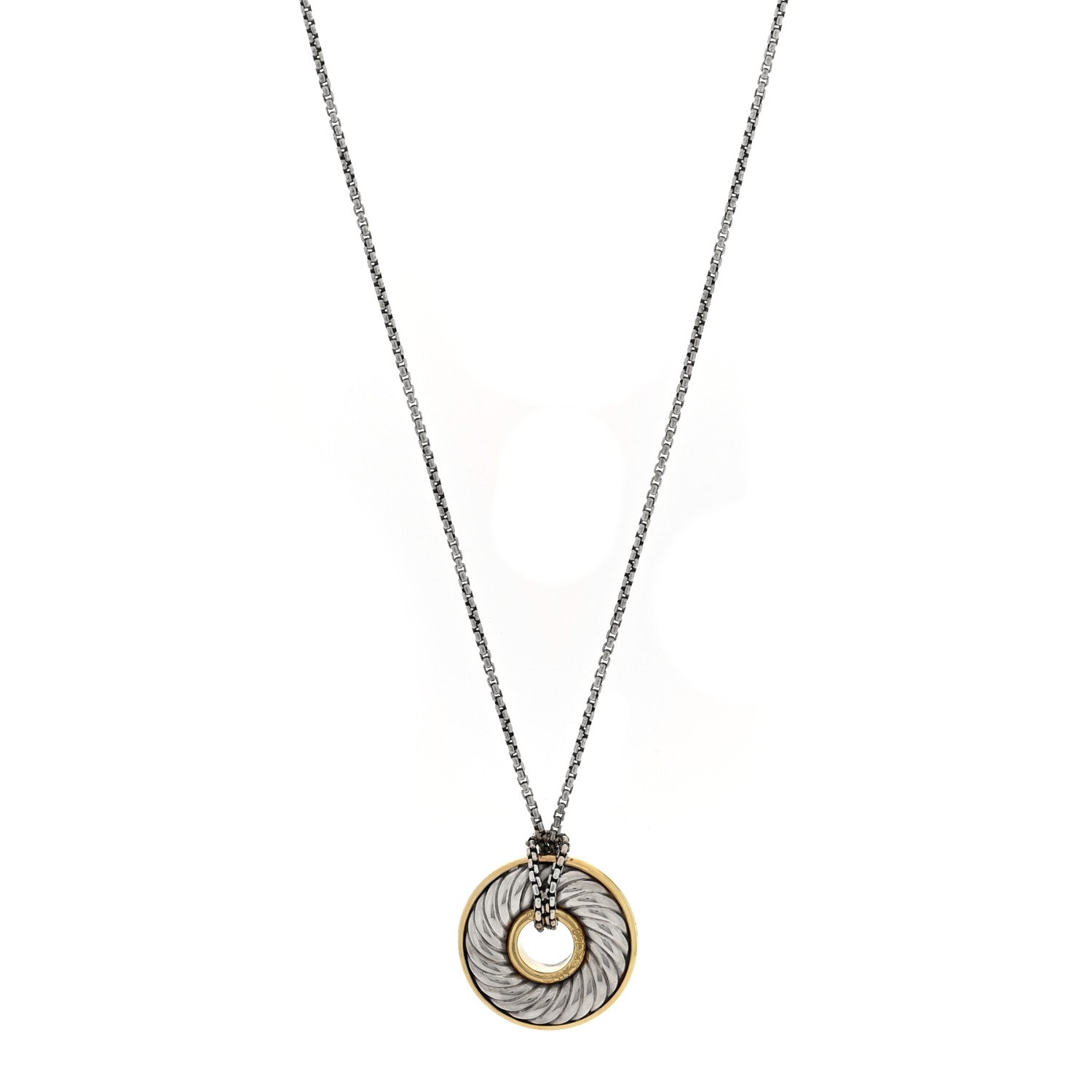 David Yurman Sterling Silver 18K Yellow Gold 30mm Thoroughbred Pendant Necklace 1 of 4