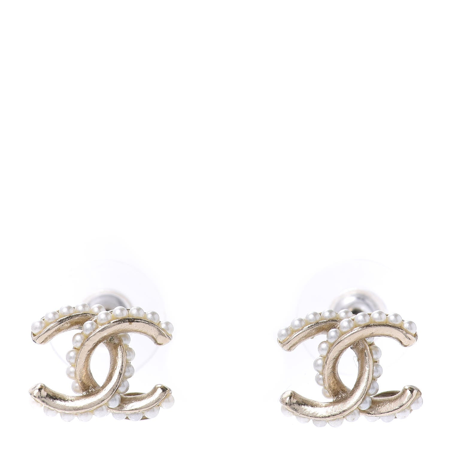 Chanel Pearl Twisted CC Earrings Light Gold White 1 of 4
