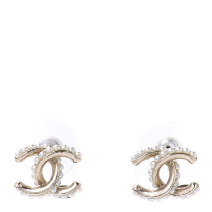 Chanel Pearl Twisted CC Earrings Light Gold White 1 of 4