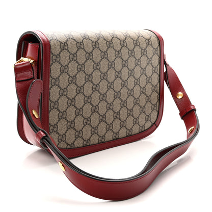 Gucci GG Supreme Monogram Azalea Calfskin Horsebit 1955 Shoulder Bag Beige Ebony New Cherry Red 3 of 10
