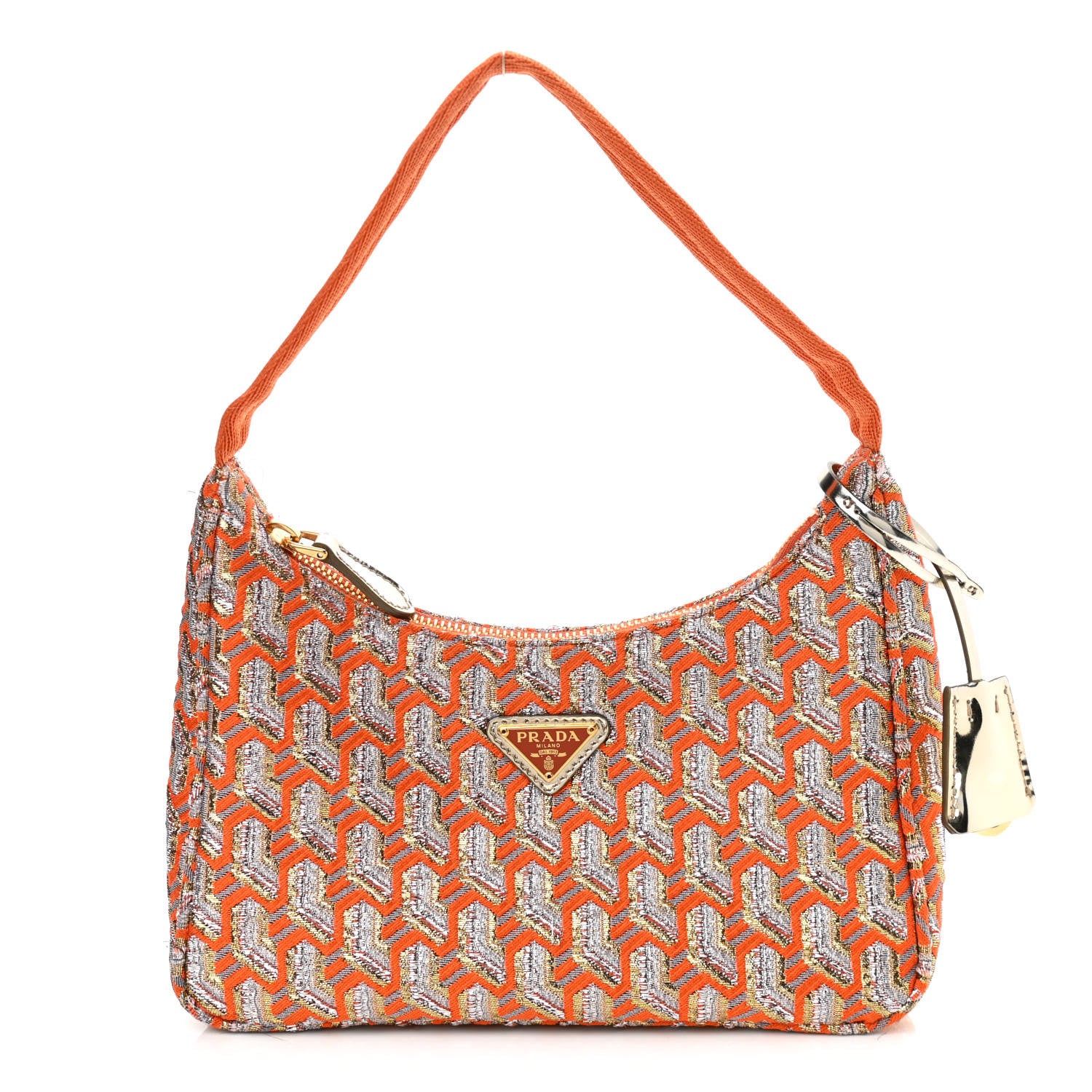 Prada Broccato Mini Re-Edition 2000 Bag Arancio Twist 1 of 12