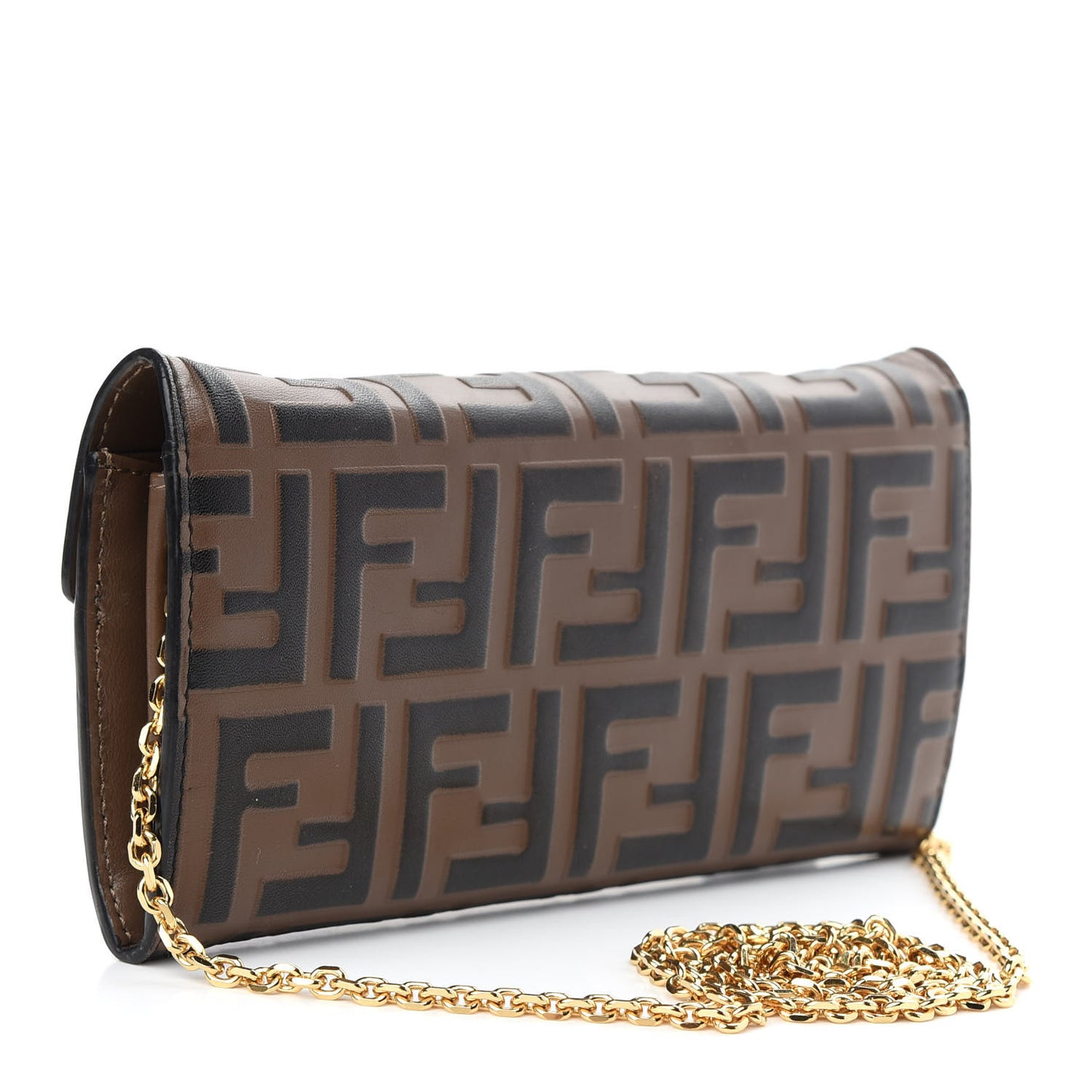 Vitello Soft F is Fendi Bi-Color FF 1974 Embossed Continental Envelope Wallet On Chain Maya Black