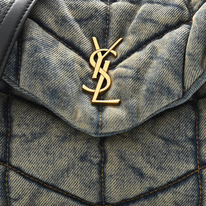 Saint Laurent Denim Quilted Toy Loulou Puffer Monogram Chain Satchel Blue Black 8 of 11