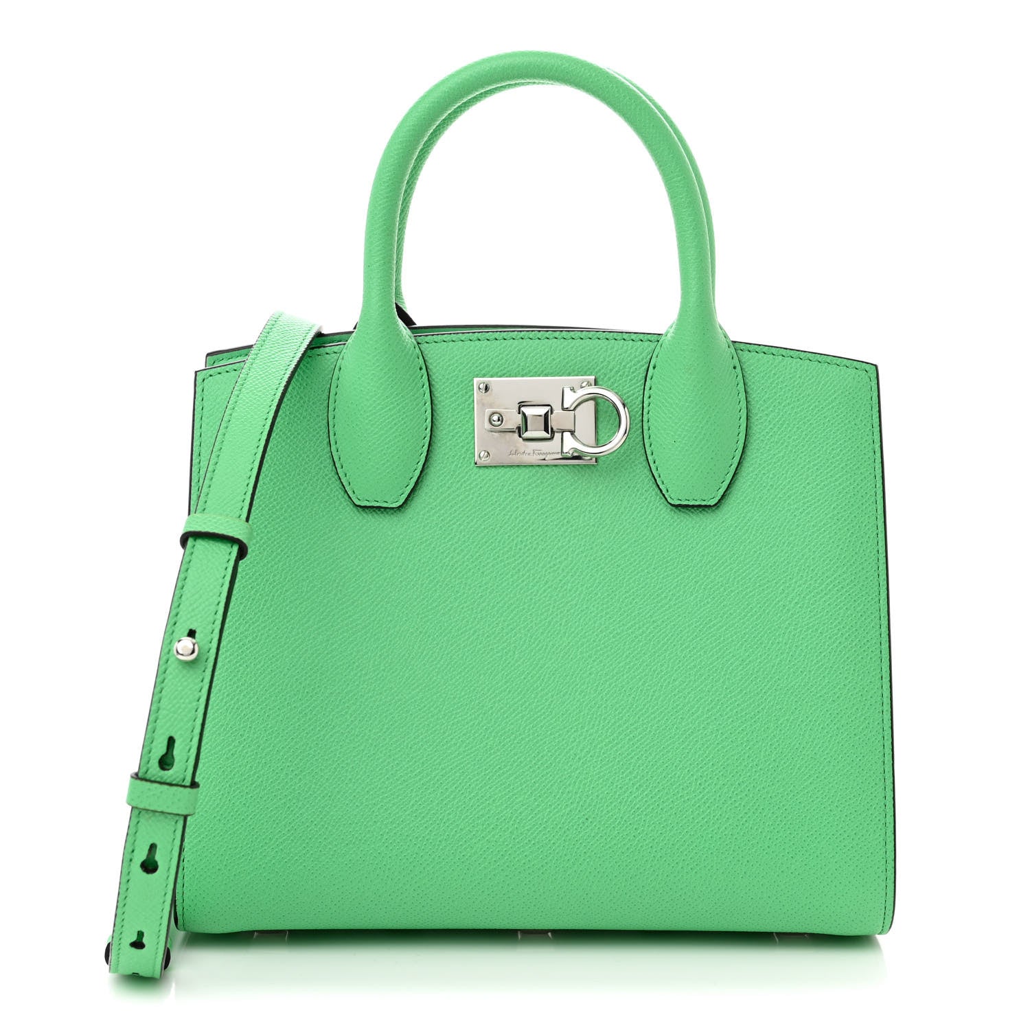 Salvatore Ferragamo Hammered Calfskin Small The Studio Box Bag Green 1 of 10