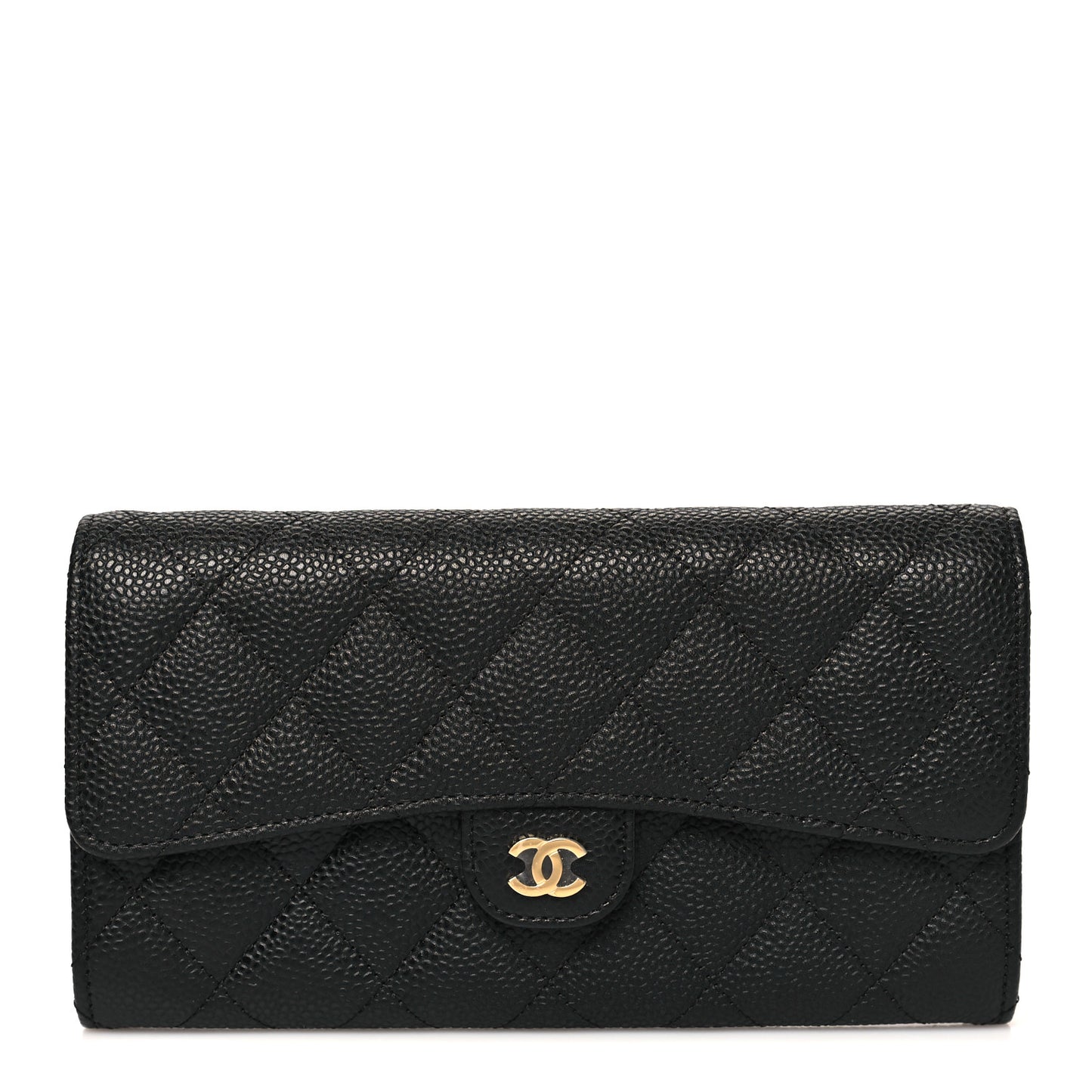Caviar Quilted Large Gusset Flap Wallet Black