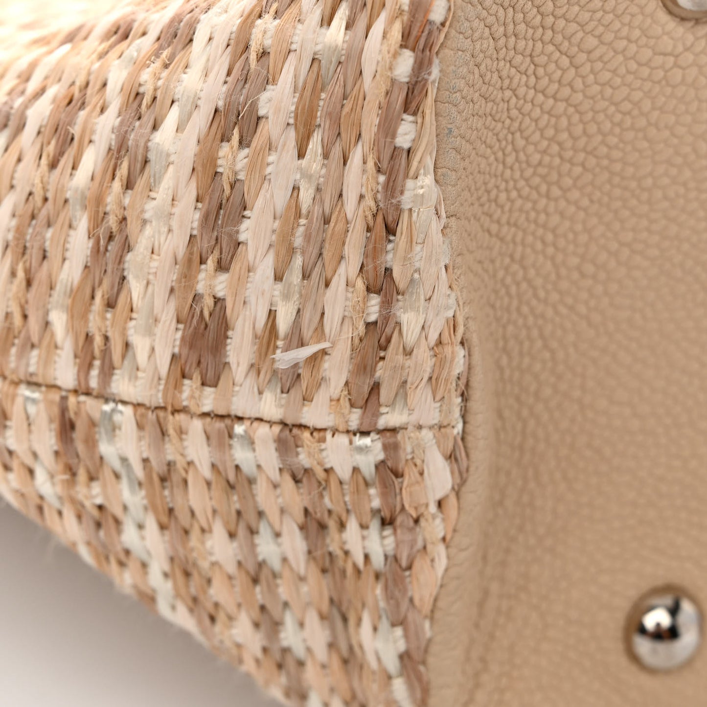 Woven Straw Caviar Large Tote Beige