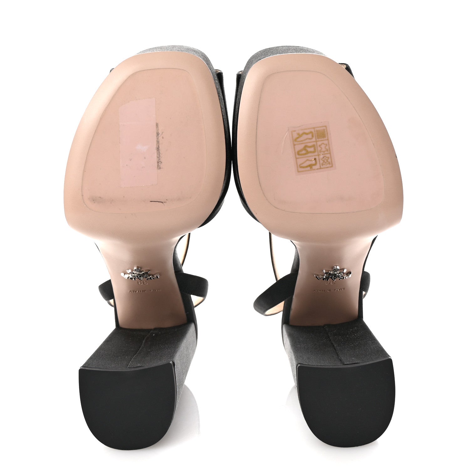 Prada Satin Metal Triangle Logo Ankle Strap 40/135mm Platform Sandals 39 Black 6 of 9