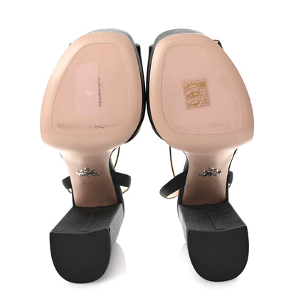 Prada Satin Metal Triangle Logo Ankle Strap 40/135mm Platform Sandals 39 Black 6 of 9