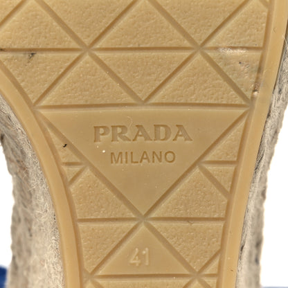 Prada Linen Ankle Wrap Wedge Espadrilles 41 Light Blue 6 of 10