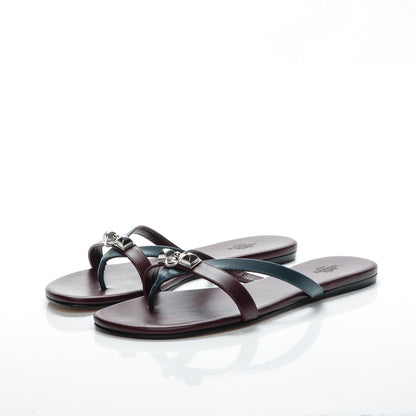 Hermes Nappa Calfskin Corfou Sandals 39 Bleu Ardoise Bordeaux 3 of 9