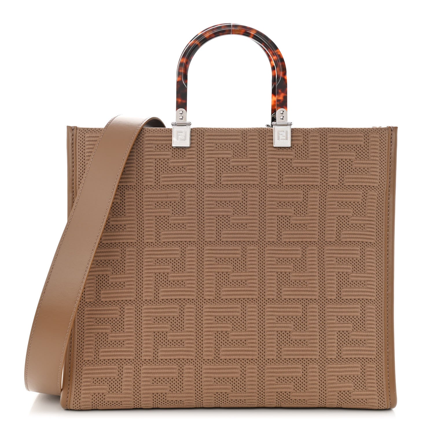 Fendi Technical Fabric Plexiglass FF Medium Fendi Sunshine Shopper Tote Sand 1 of 8
