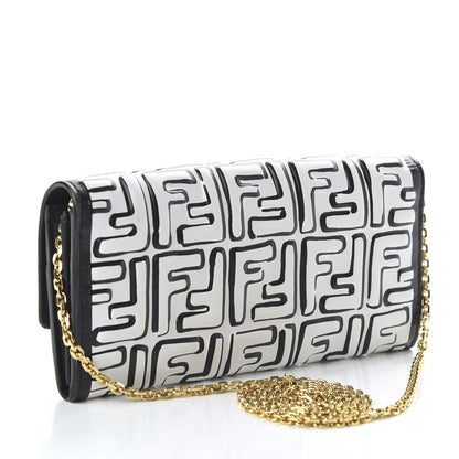 Fendi X JOSHUA VIDES Nappa FF Embossed Continental Wallet on Chain White Black 3 of 11