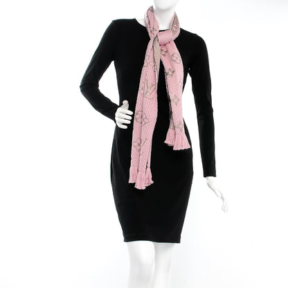 Louis Vuitton Wool Silk Logomania Shine Scarf Pink 2 of 5